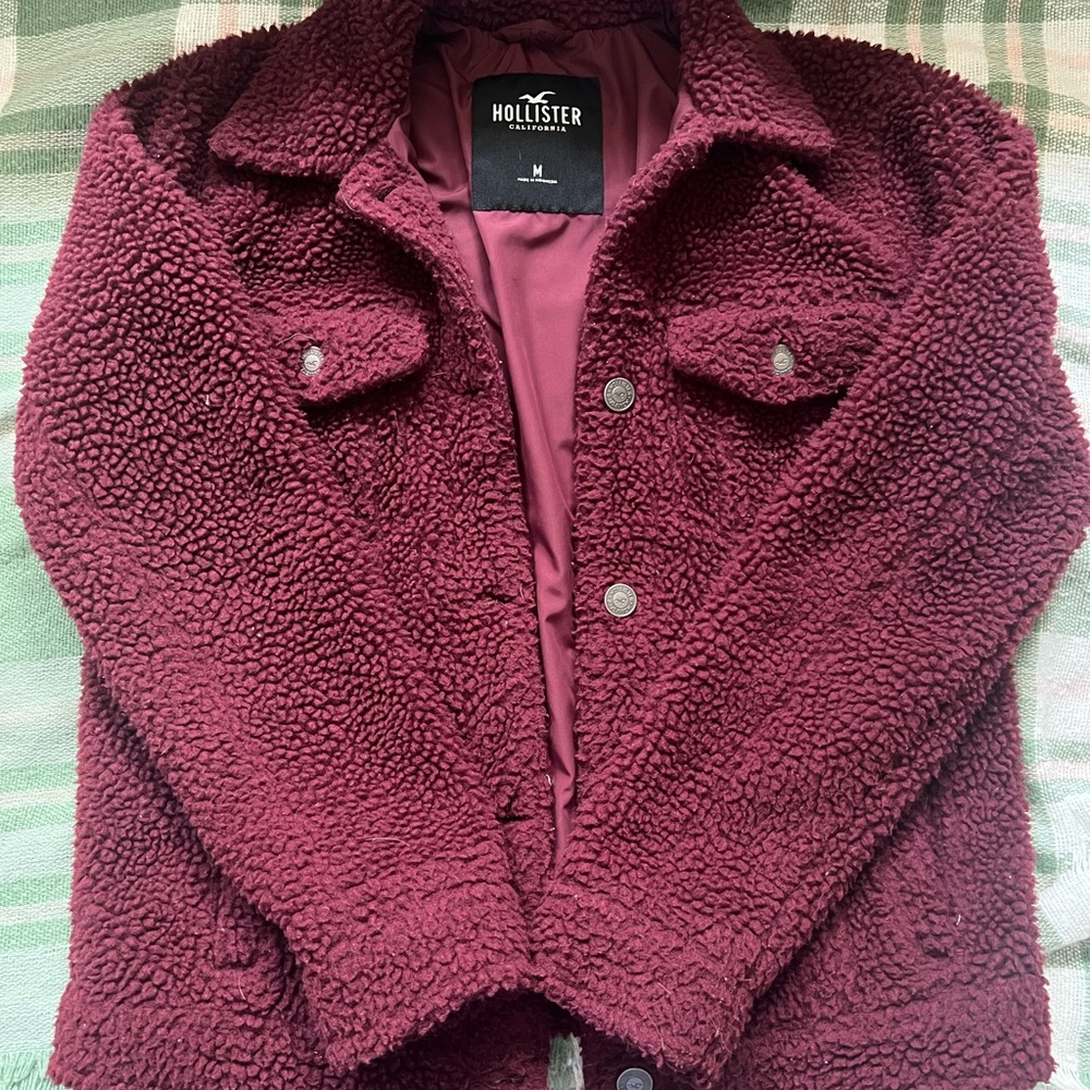 Hollister Women's Deep Red Teddy Jacket